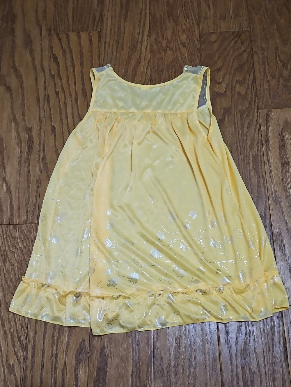 Vintage 60s/70s Yellow Silk Babydoll Nightgown - Floral Lace Ruffle, Medium - Picture 4 of 5